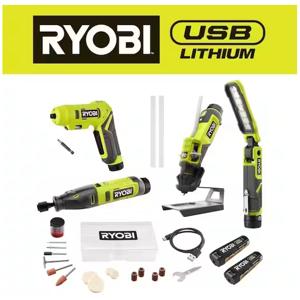 RYOBI 4-Tool USB Lithium Project Kit w/ 2 Ah Batteries